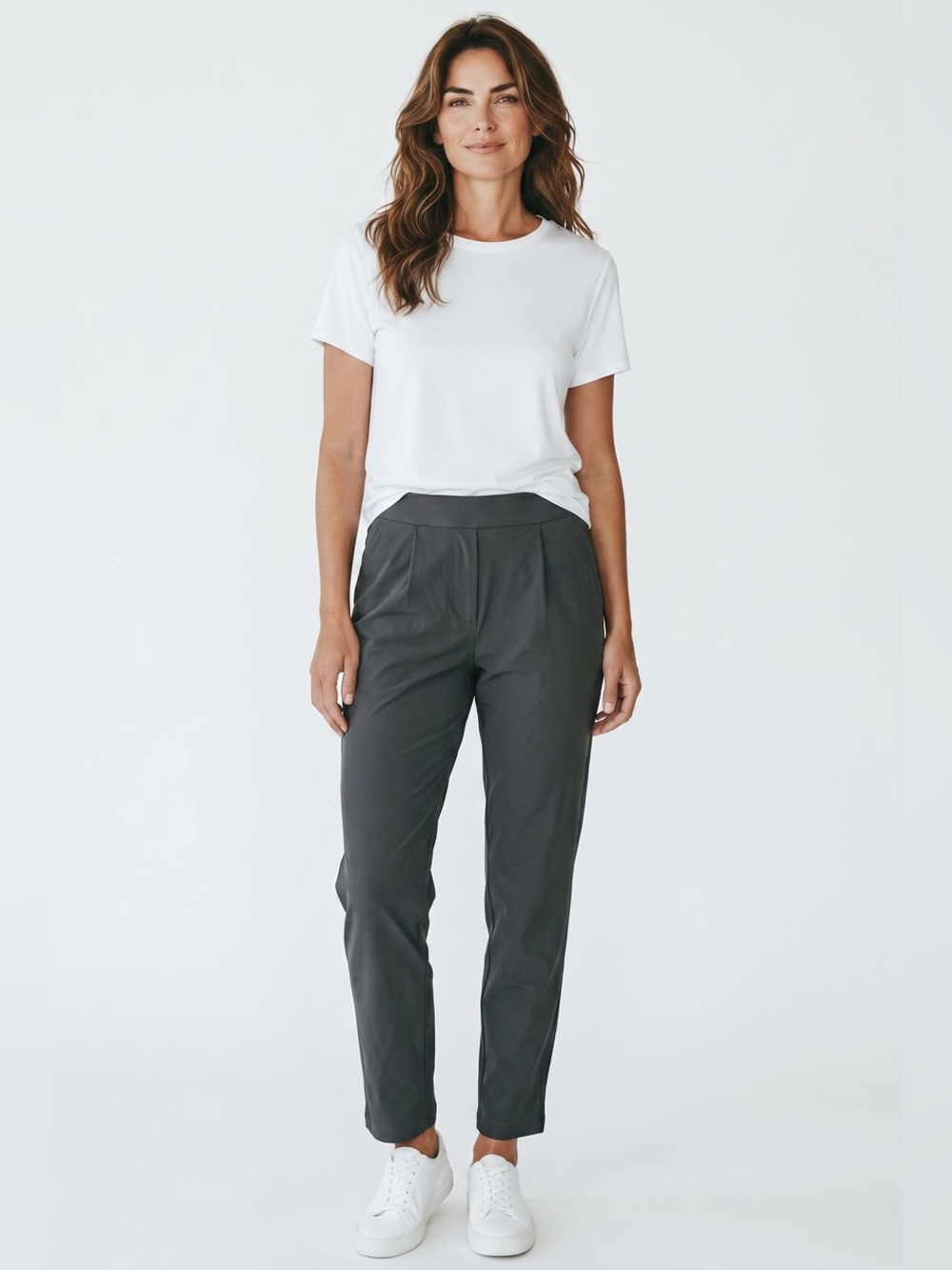 Women's Pleated Straight-Leg Chinos in Slate Teal